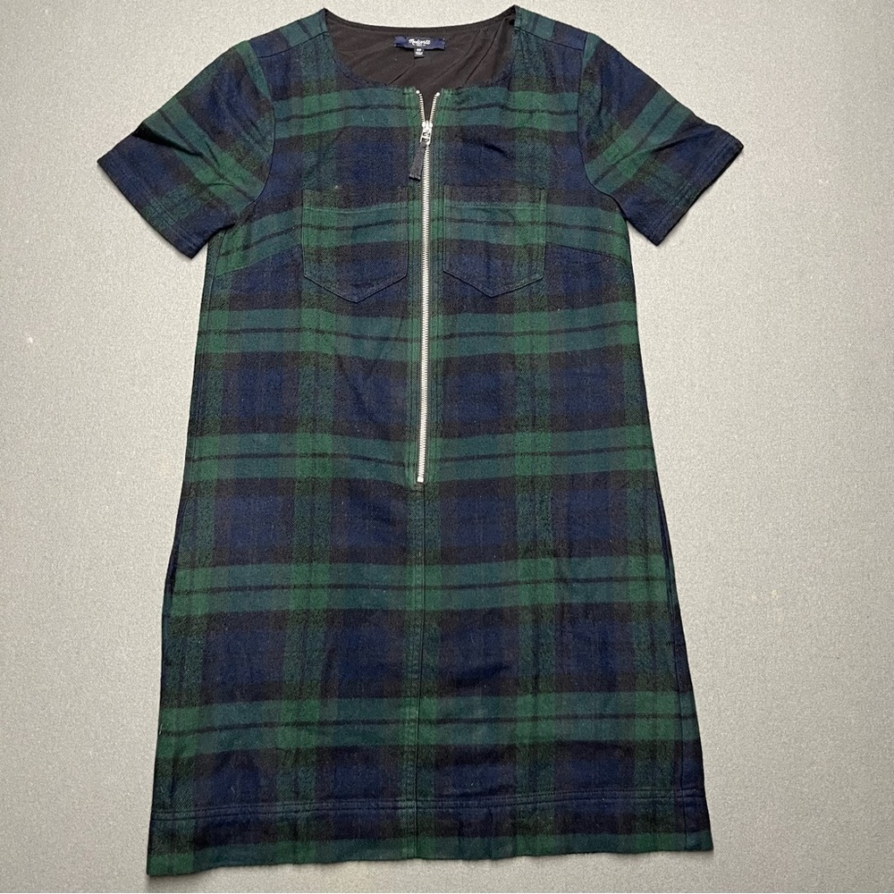 Madewell Green and Blue Plaid Mini Shift Dress! 100% Cotton!